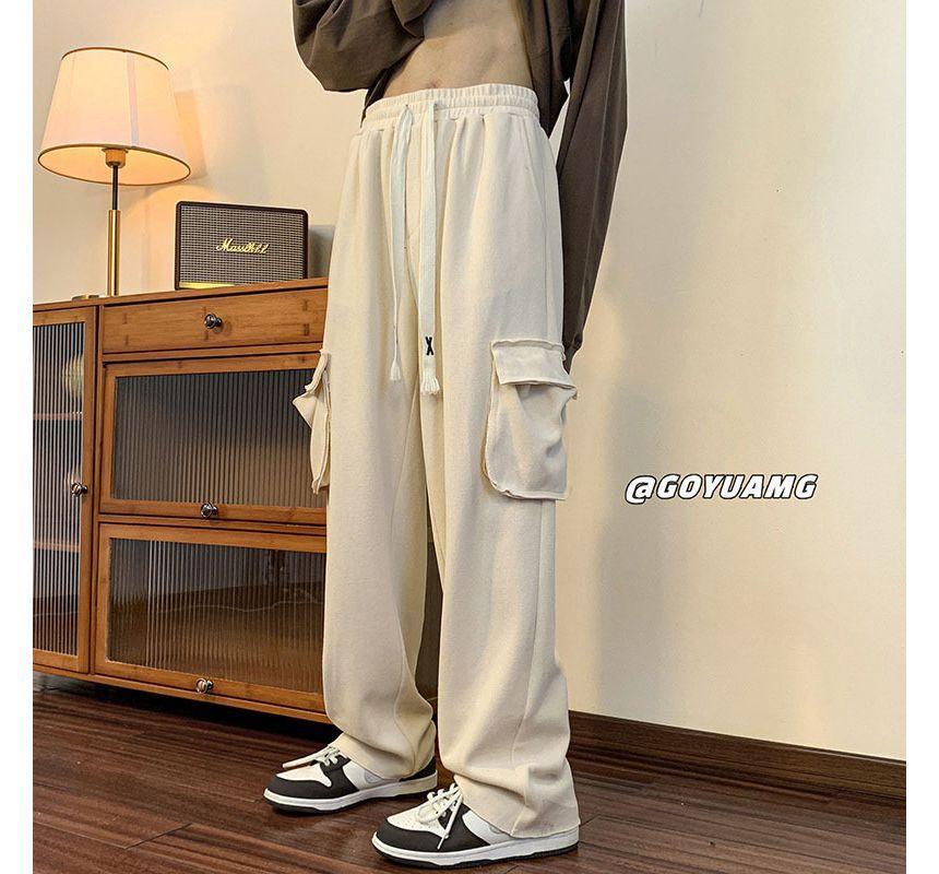 Mid Rise Plain Wide Leg Cargo Pants Product Image