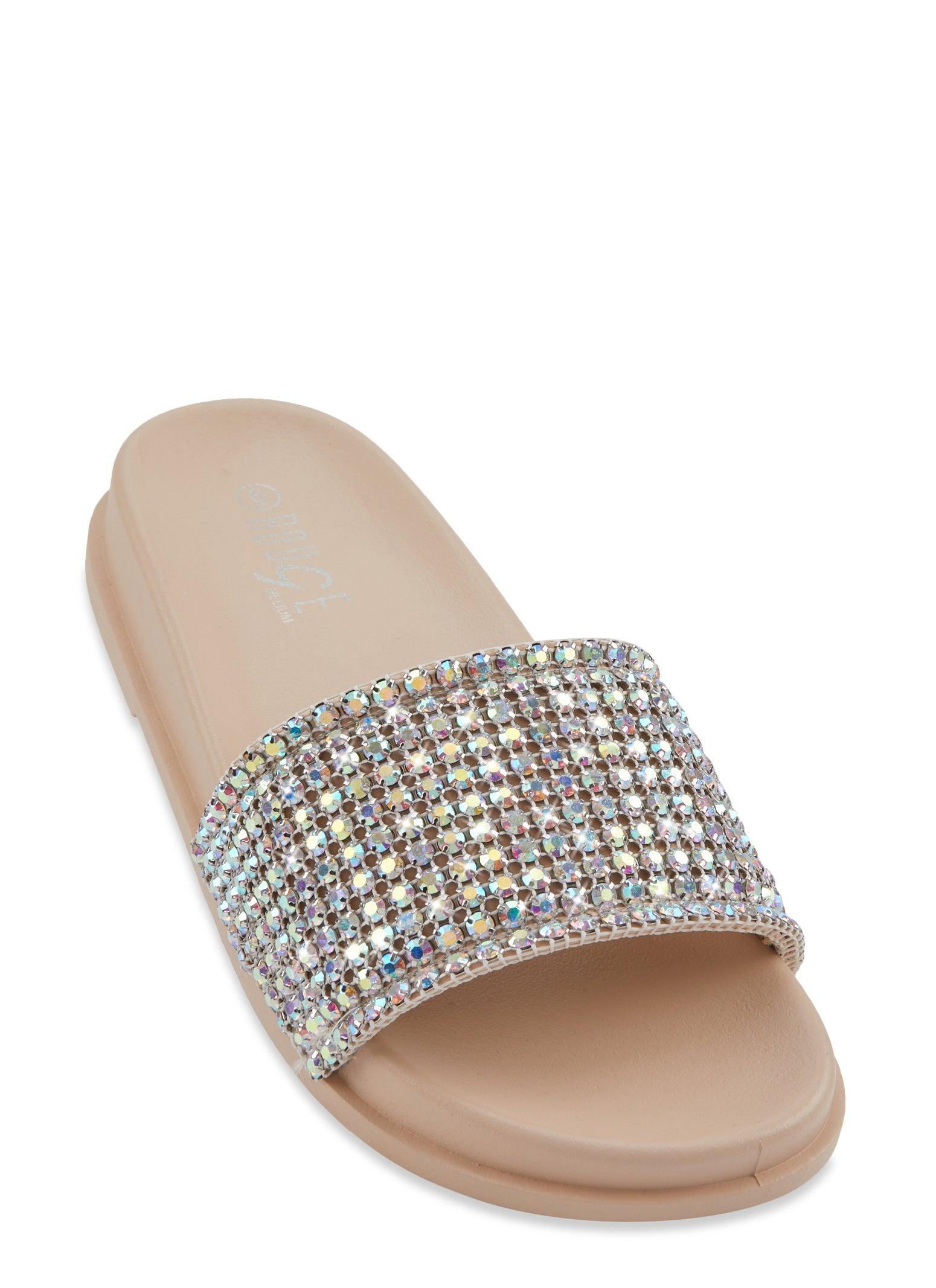 Womens Rhinestone Band Footbed Slide Sandals Product Image