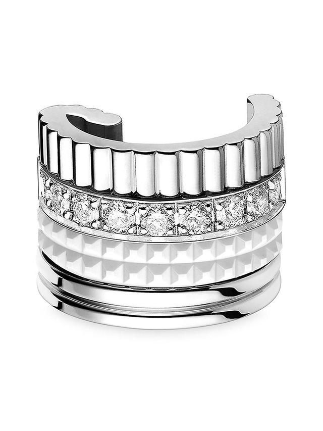 Womens Quatre White Edition 18K White Gold, HyCeram & 0.13 TCW Diamond Single Ear Clip Product Image