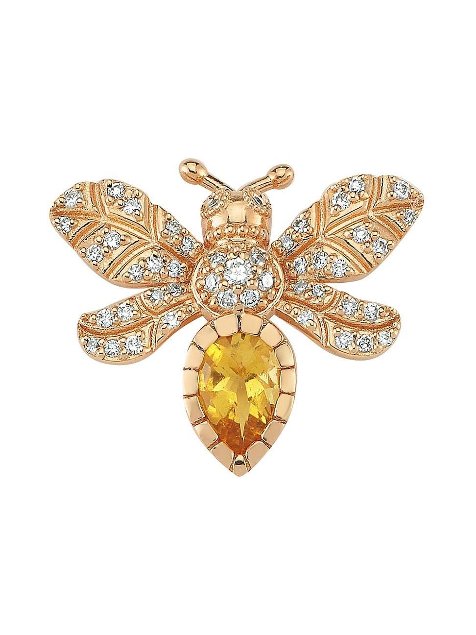 Womens Honey Bee 14K Rose Gold, Diamond & Citrine Single Earring Product Image