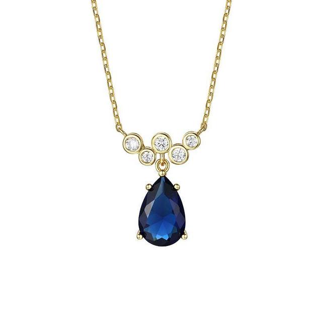 Blue Sapphire & Cubic Zirconia Bubble Chevron Raindrop Necklace, Womens Yellow Product Image