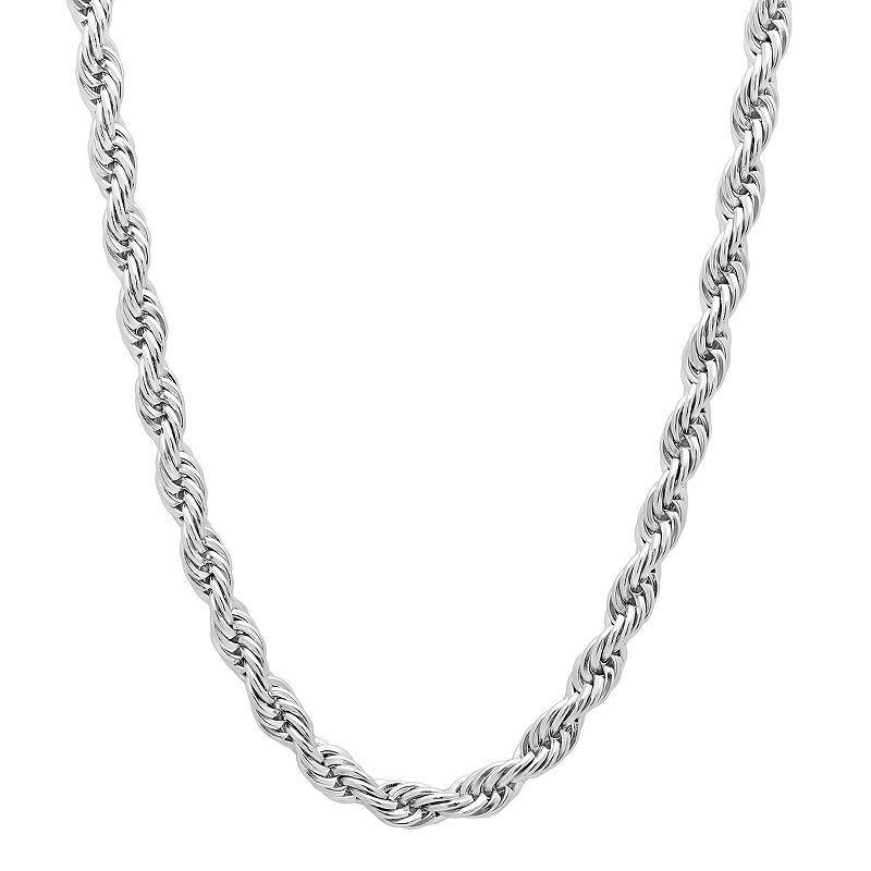 Steel Nation Mens Stainless Steel Rope Link Chain Necklace White Product Image