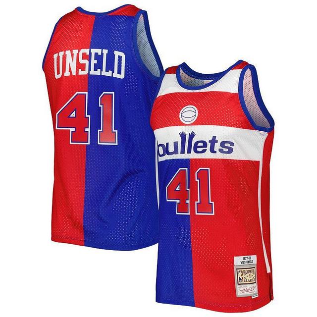 Mens Mitchell & Ness Wes Unseld Blue/Red Washington Bullets Hardwood Classics 1977-78 Split Swingman Jersey Product Image