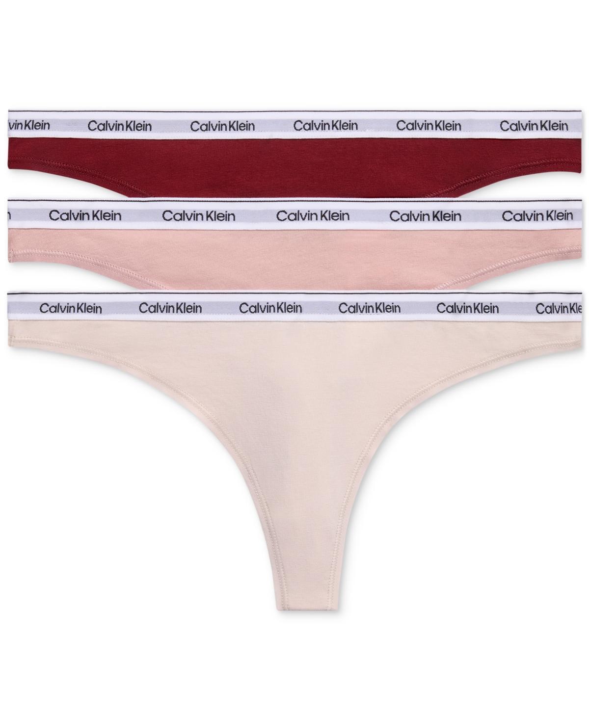 Calvin Klein Womens 3-Pk. Modern Logo Low-Rise Thong Underwear QD5209 - Syrah/subdued Product Image