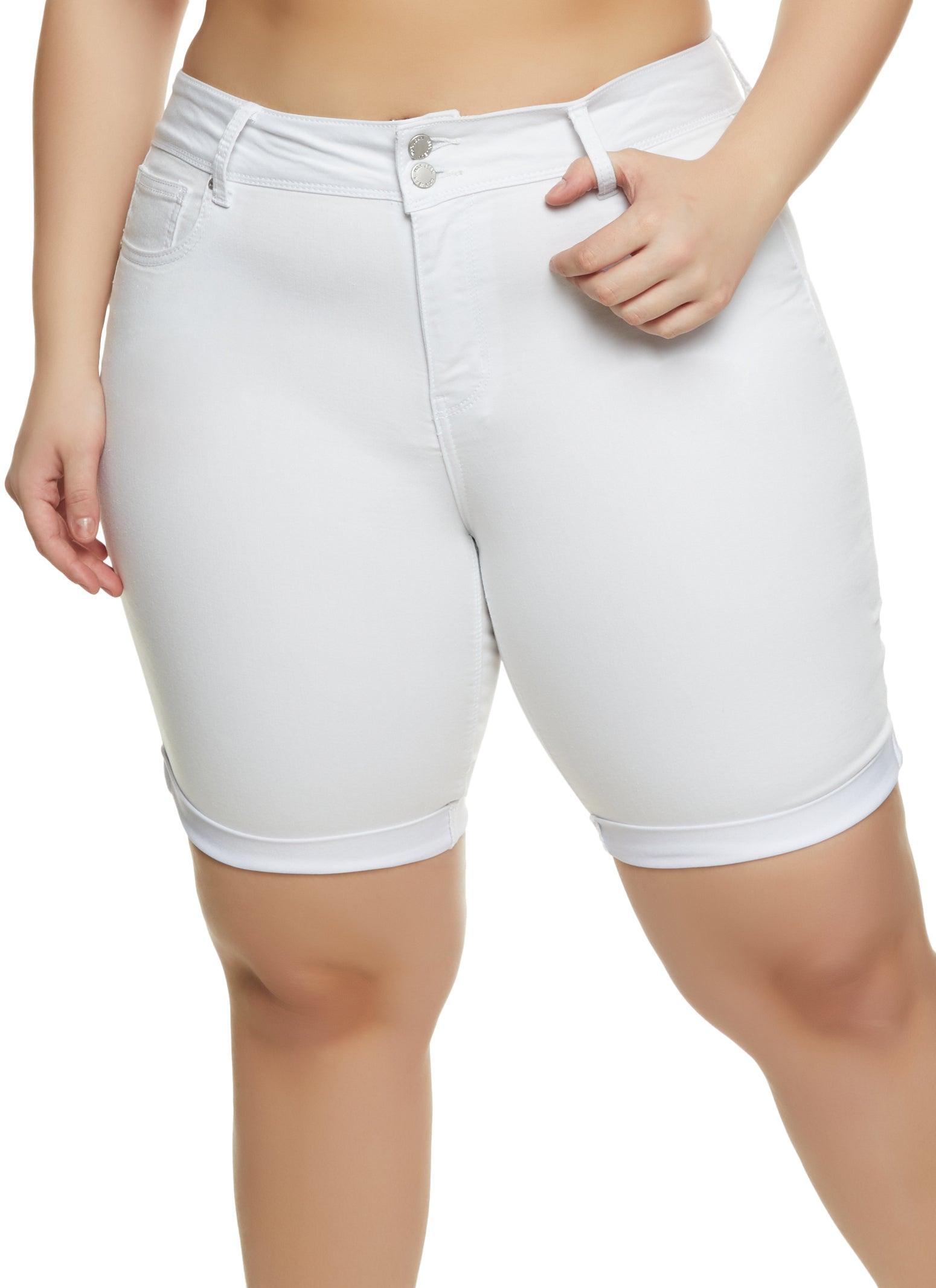 Womens Plus Size Fixed Cuff Denim Bermuda Shorts Product Image