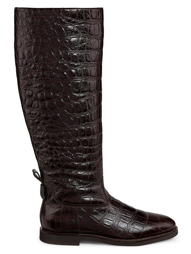 Womens Crocodile-Embossed Leather Knee-High Boots Product Image