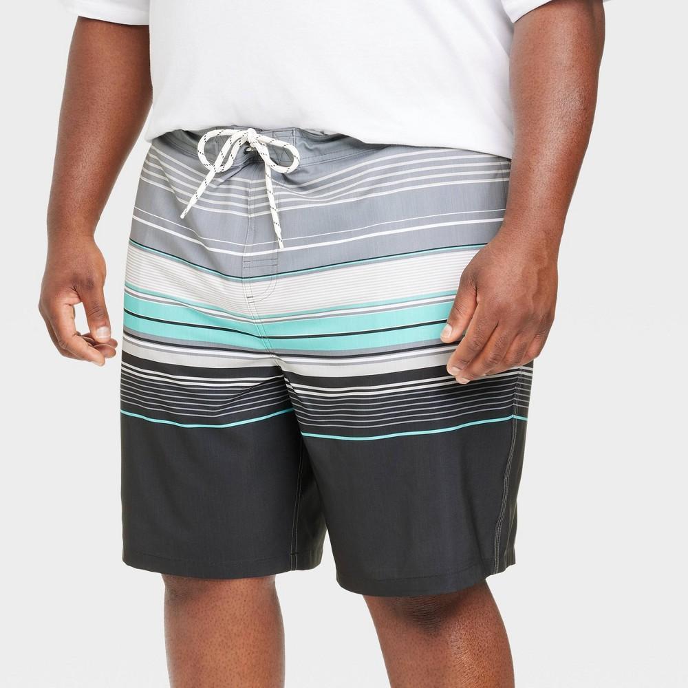 Mens Big & Tall 9 Striped E-Board Swim Shorts - Goodfellow & Co Charcoal Gray 4XL Product Image