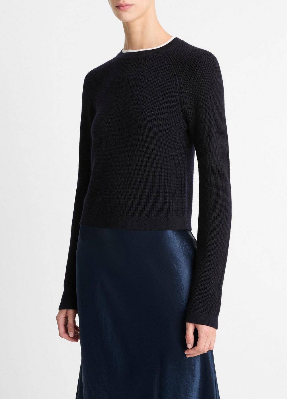 Womens Wool-Cashmere Double-Neck Sweater, Coastal Blue/off White, Size XL Vince Product Image