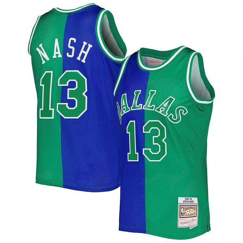 Mens Mitchell & Ness Steve Nash /Green Dallas Mavericks Hardwood Classics 1998/99 Split Swingman Jersey Product Image