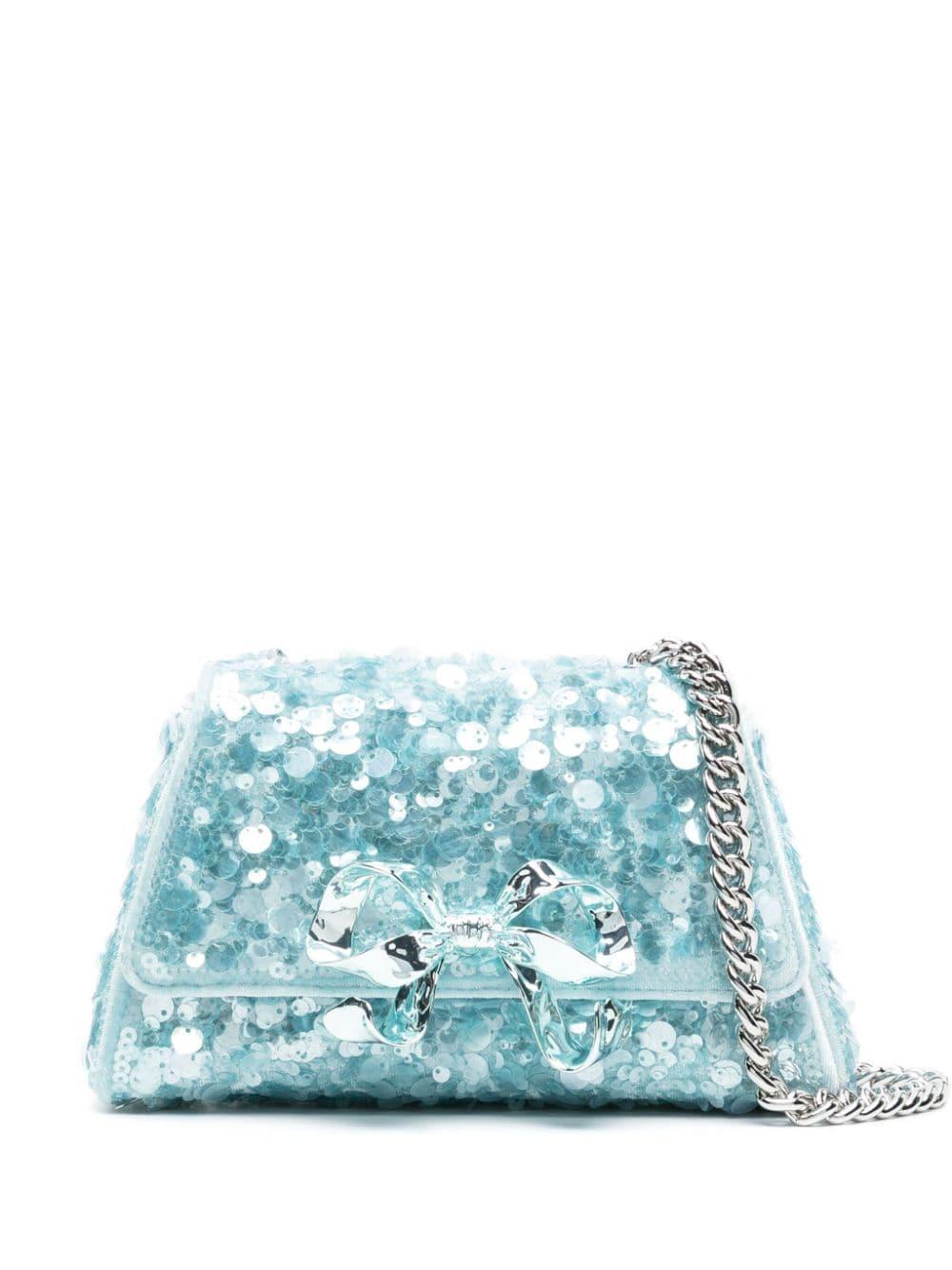 Sequin Bow Mini Shoulder Bag In Blue Product Image