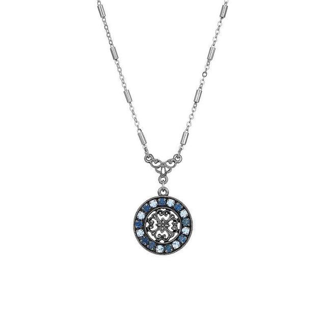 1928 Silver Tone Crystal Medallion Necklace, Womens, Blue Product Image