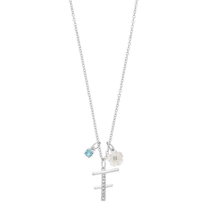 Brilliance Mother-of-Pearl Flower & Initial Pendant Necklace, Womens Blue Product Image