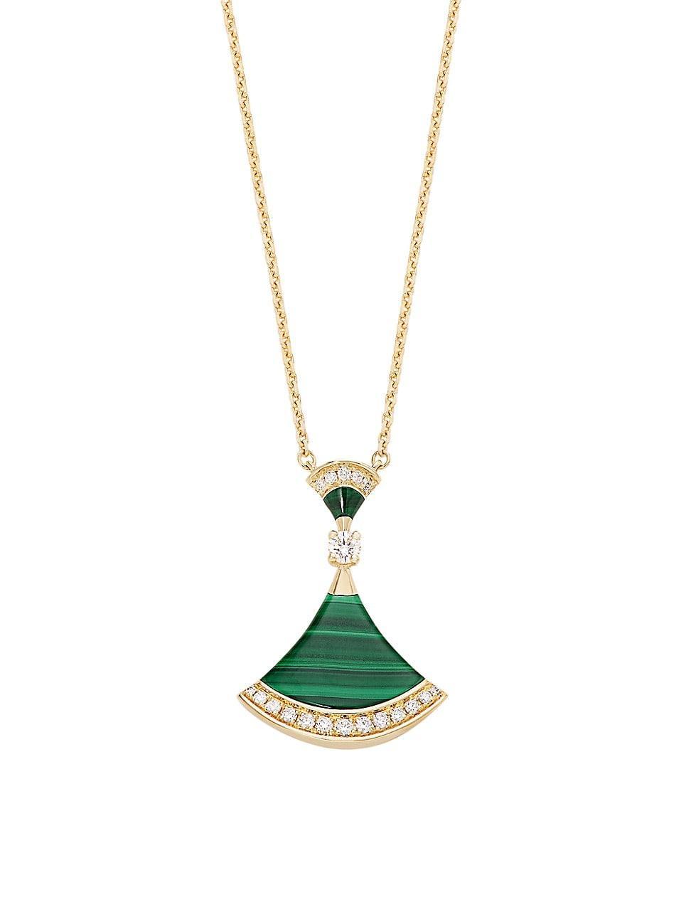 Womens Divina 18K Yellow Gold, Malachite & Diamond Pendant Necklace Product Image