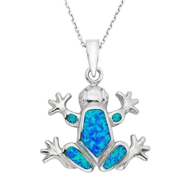 Lab-Created Blue Opal Sterling Silver Frog Pendant Necklace, Womens Product Image