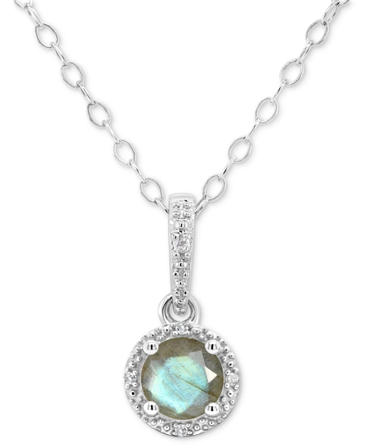 Celebration Gems Sterling Silver Round Stabilized Turquoise & Diamond Accent Halo Pendant Necklace, Womens Product Image