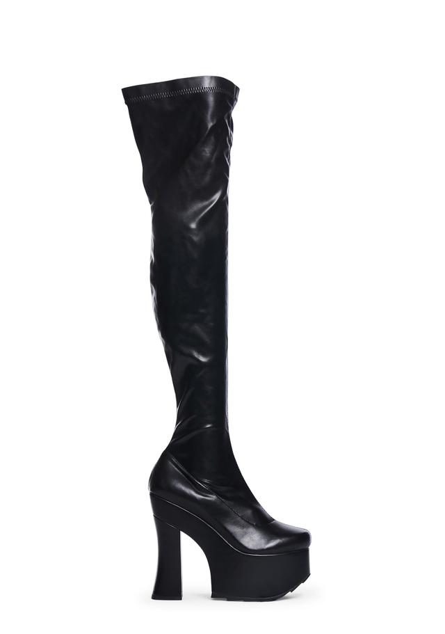 Lamoda Platform Thigh High Boots - Black/PU Product Image