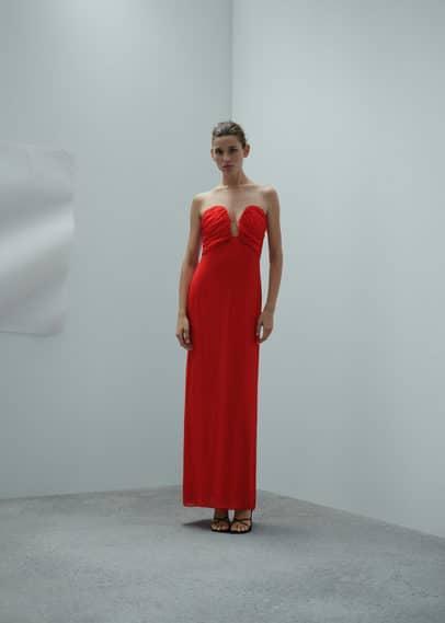 MANGO - Strapless sweetheart neckline dress red - 4 - Women Product Image