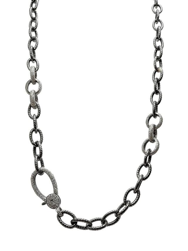 Womens Black Rhodium Silver & Diamond Chain Necklace Product Image