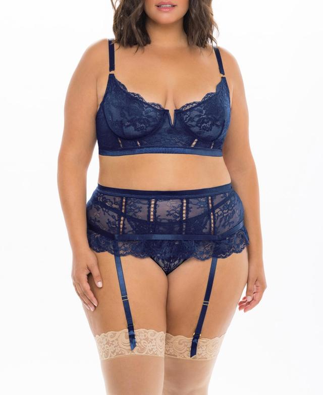 Oh La La Cheri Lace Underwire Bra, Thong & Garter Belt Set Product Image