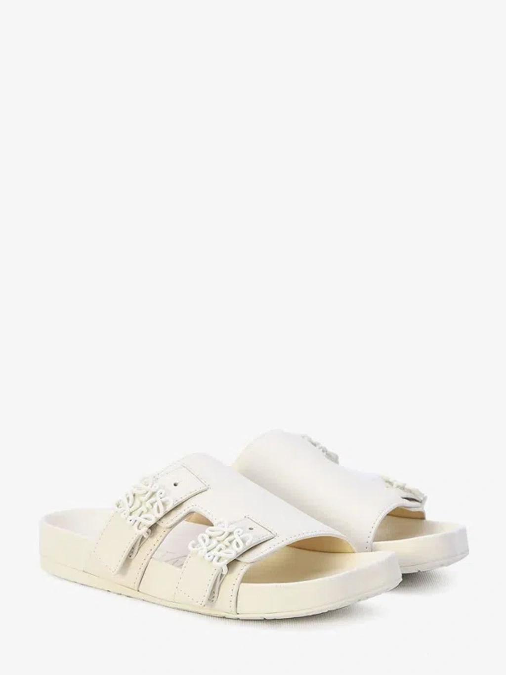 White Leather Adjustable Strap Sandals With Anagram Buckles And Embossed Sole In Antwhite Product Image