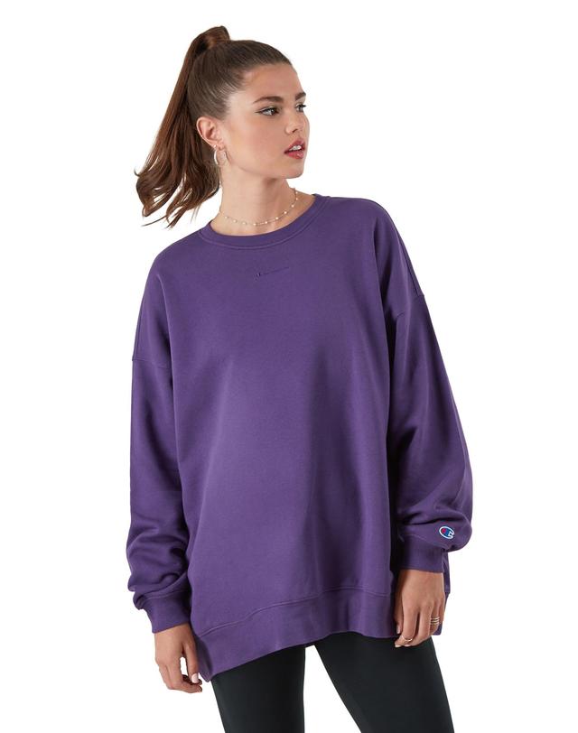 Womens Champion Classic Fleece Oversized Crewneck Sweatshirt, Script Logo Pop Art Purple XL/2X Product Image