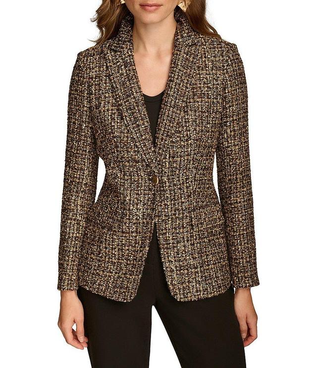 Donna Karan Novelty Tweed 1-Button Peak Lapel Blazer Product Image