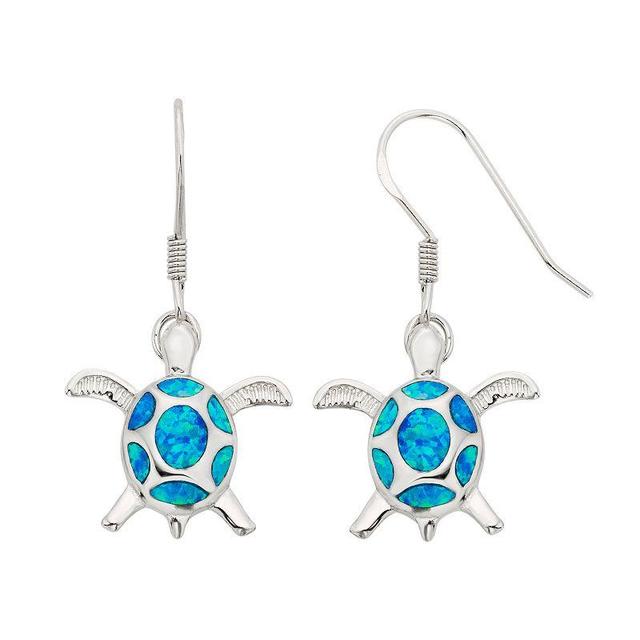 Lab-Created Opal Sterling Silver Turtle Drop Earrings, Womens, Blue Product Image