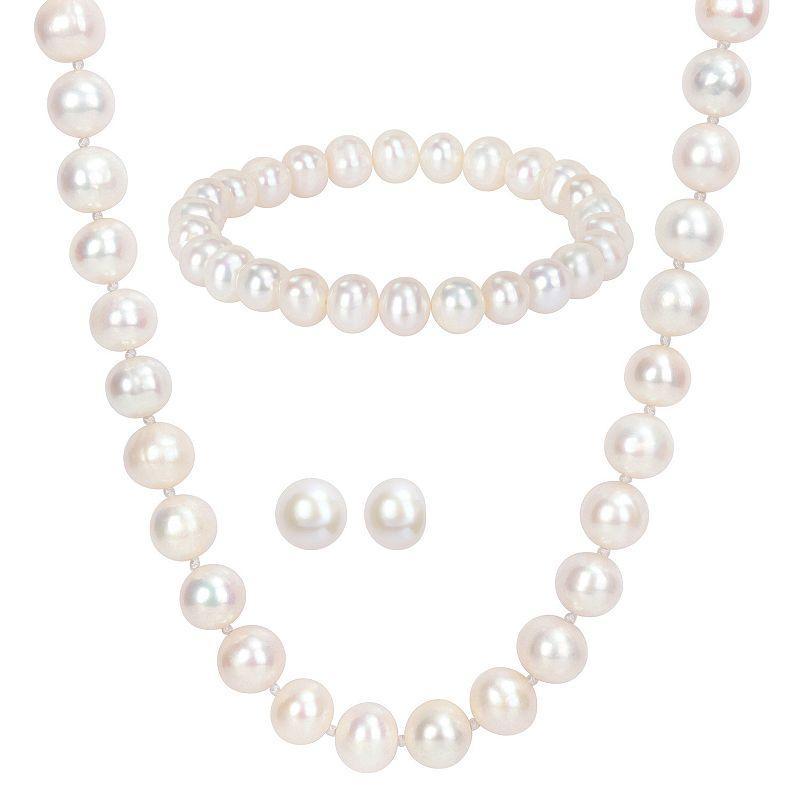 Stella Grace Sterling Silver Cultured Freshwater Pearl Necklace, Earring & Bracelet Trio Set, Womens White Product Image