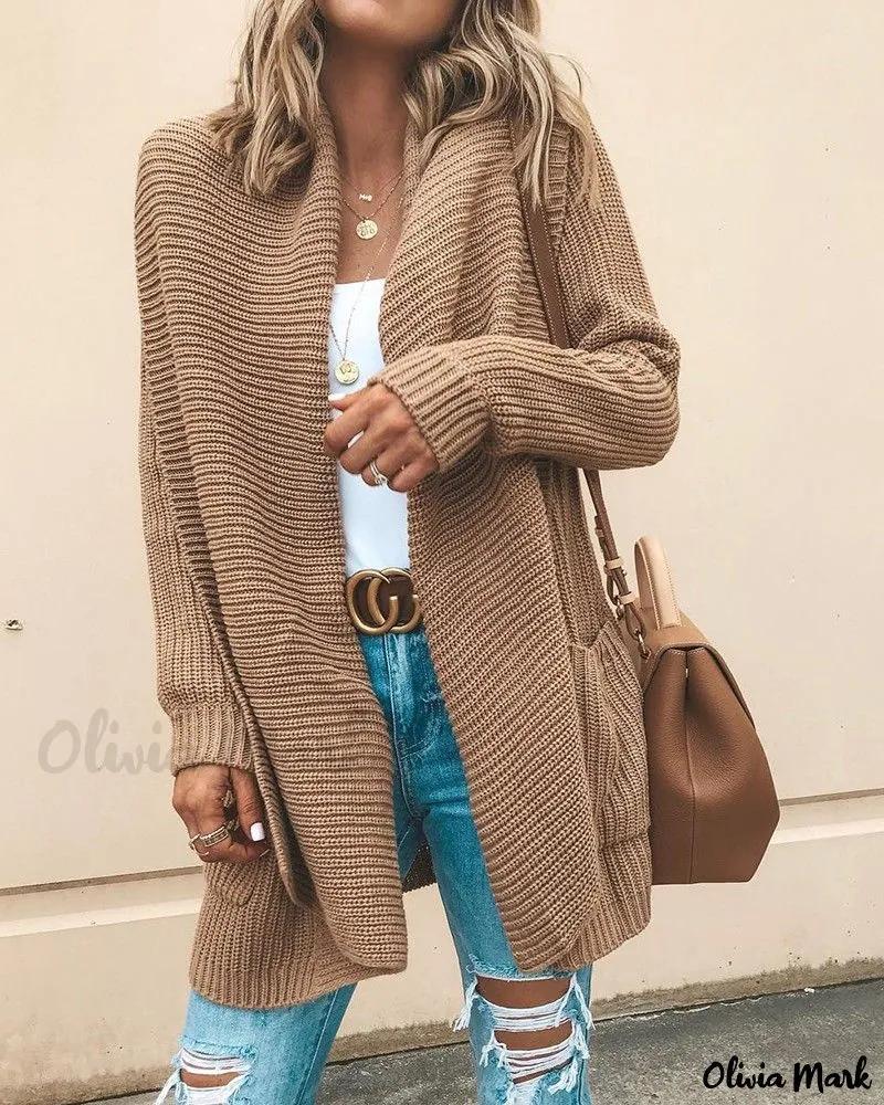 Olivia Mark – Exquisite Pocketed Open Front Cardigan with a Stylish Design Product Image