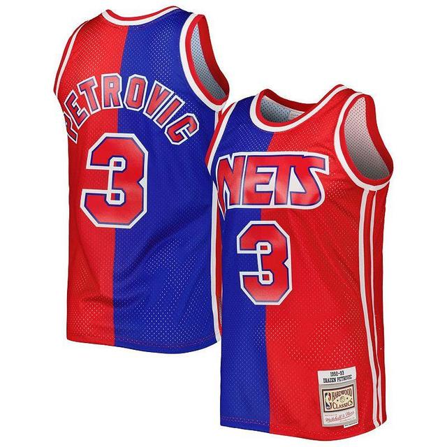 Mens Mitchell & Ness Drazen Petrovic Blue, Red New Jersey Nets Hardwood Classics 1992-93 Split Swingman Jersey - Blue, Red Product Image