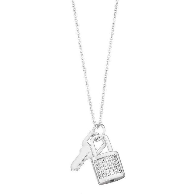 Sterling Silver Lab-Created White Sapphire Lock & Key Pendant Necklace, Womens Product Image