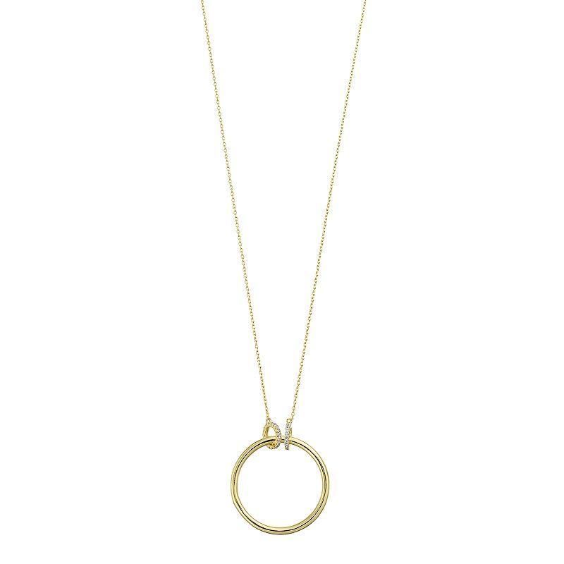 14k Gold Over Silver Cubic Zirconia Open Circle Pendant Necklace, Womens White Product Image