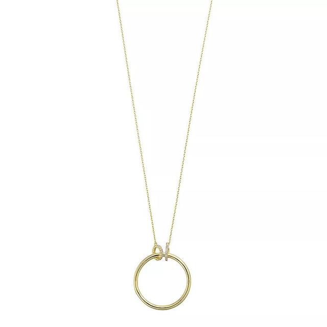 14k Gold Over Silver Cubic Zirconia Open Circle Pendant Necklace, Womens White Product Image