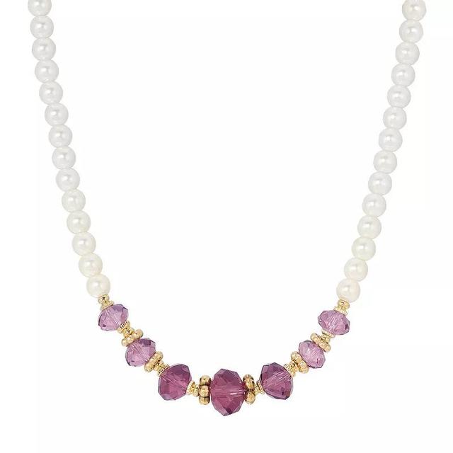 1928 Gold Tone Faux Pearl Purple Bead Necklace, Womens Product Image