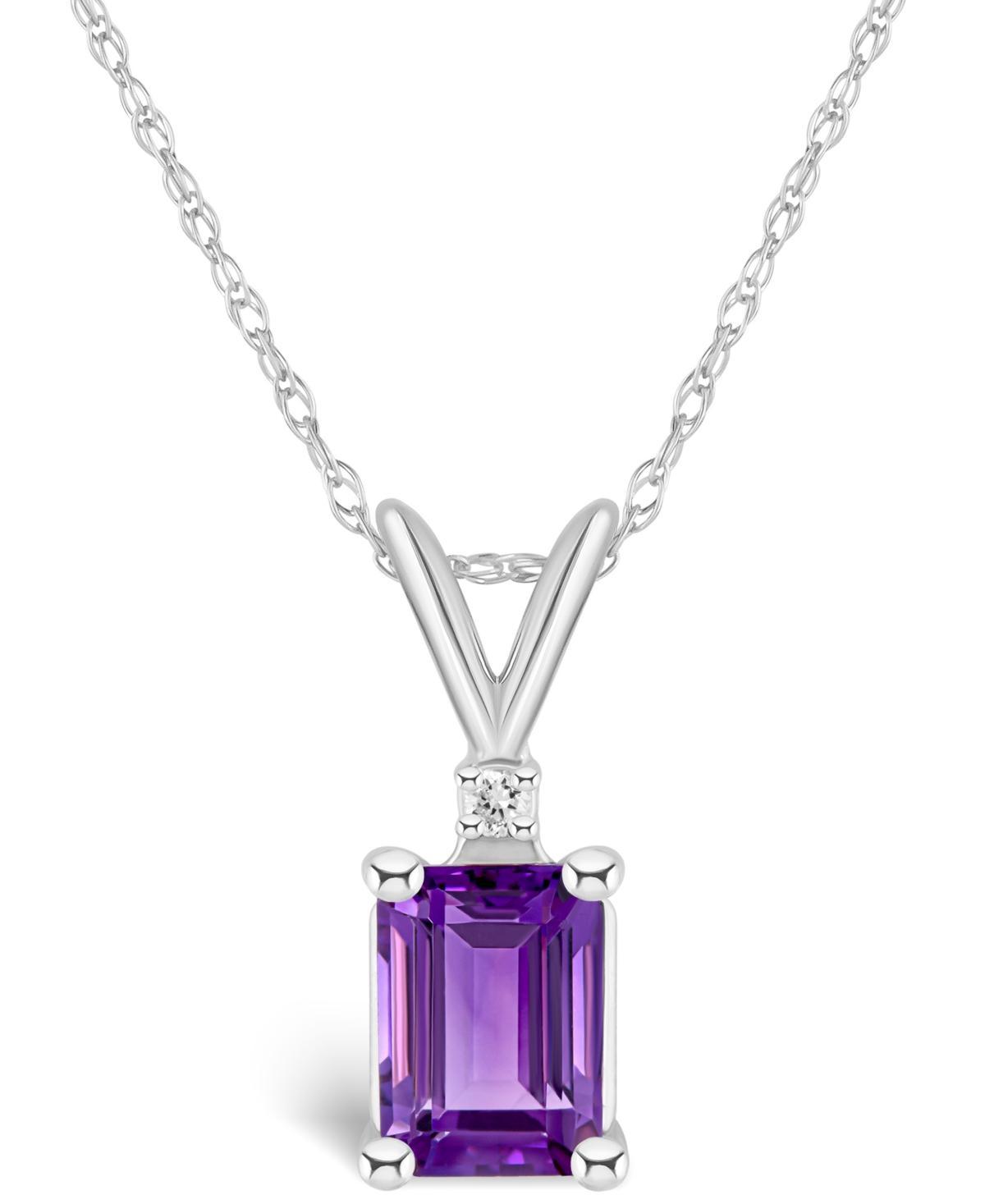 Celebration Gems 14k Gold Emerald Cut Amethyst & Diamond Accent Pendant Necklace, Womens 14k Whgold Product Image