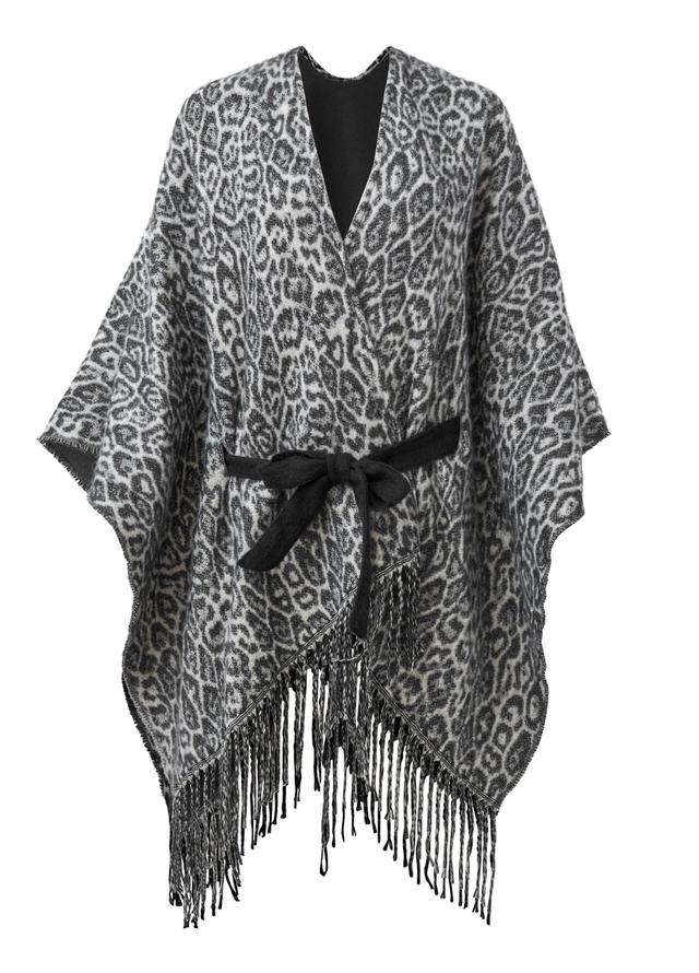 Leopard Wrap Knit Cape - Snow Leopard Product Image