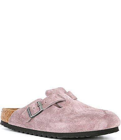 Birkenstock Boston Soft Footbed - Suede (Faded Purple) Women's Clog/Mule Shoes Product Image