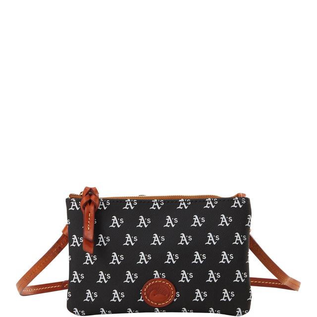 Dooney & Bourke Womens MLB Athletics Top Zip Crossbody Coated Cotton Shoulder Bag in Black Product Image