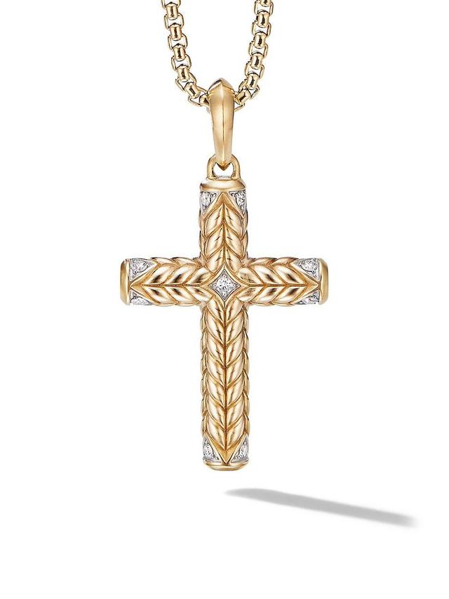 Mens Chevron Sculpted Cross Pendant in 18K Yellow Gold with Diamonds, 49MM Product Image