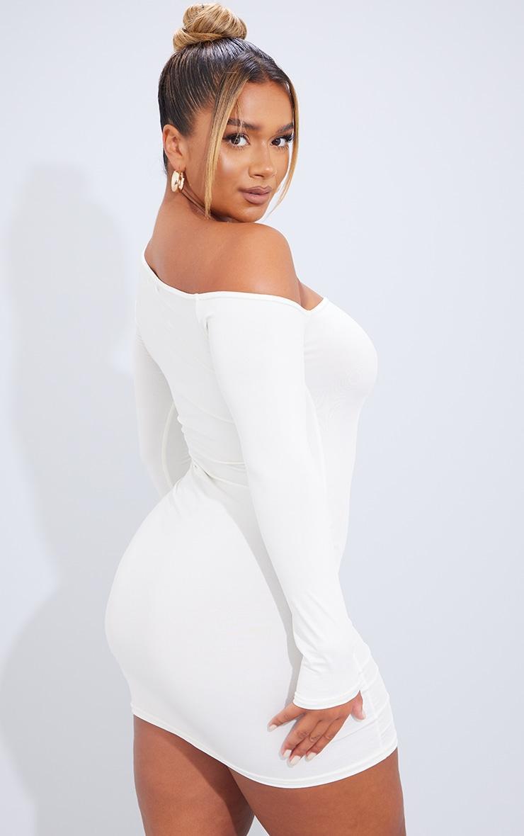 Shape White Slinky Asymmetric Long Sleeve Bodycon Dress Product Image