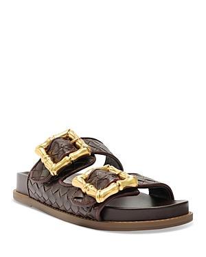 Schutz Enola Sporty Woven Leather Bamboo Buckle Detail Slide Sandals Product Image