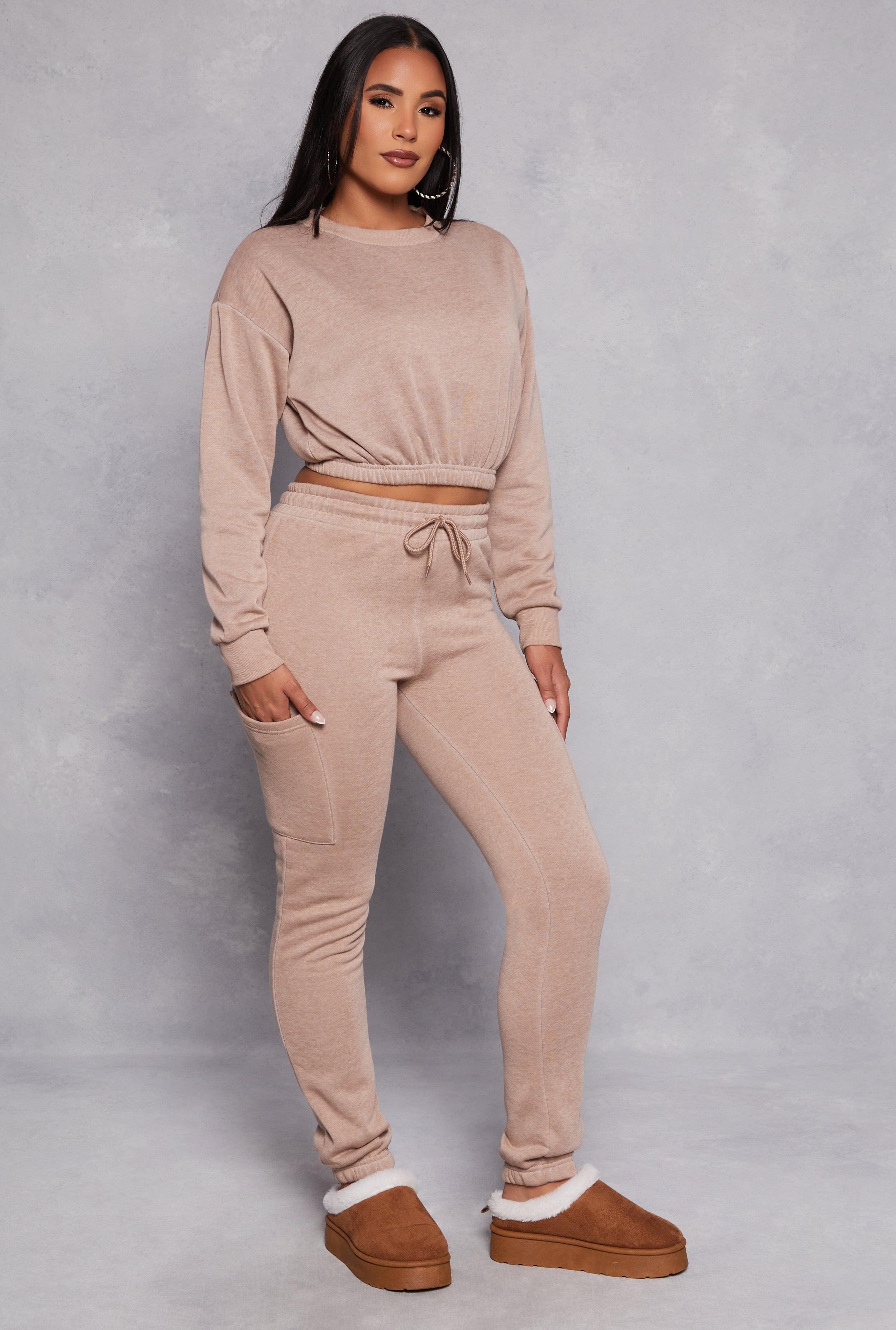 Womens Fleece Lined Drawstring Cargo Sweatpants Product Image