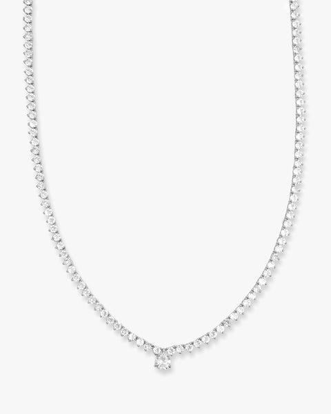 Not Your Basic Teardop Tennis Necklace 16" - Silver|White Diamondettes Product Image