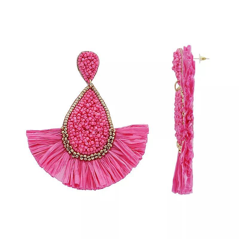 PANNEE BY PANACEA Gold Tone Raffia & Seed Bead Statement Earrings, Womens, Pink Product Image