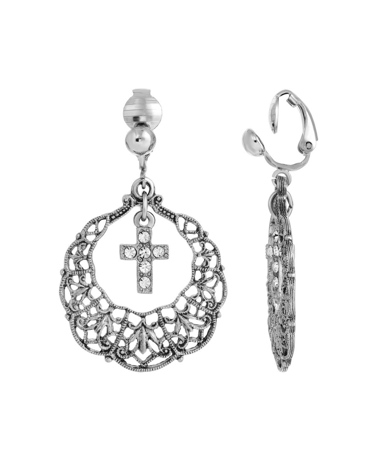 Symbols of Faith Crystal Cross Clip Earrings, Womens, Gold Tone Product Image