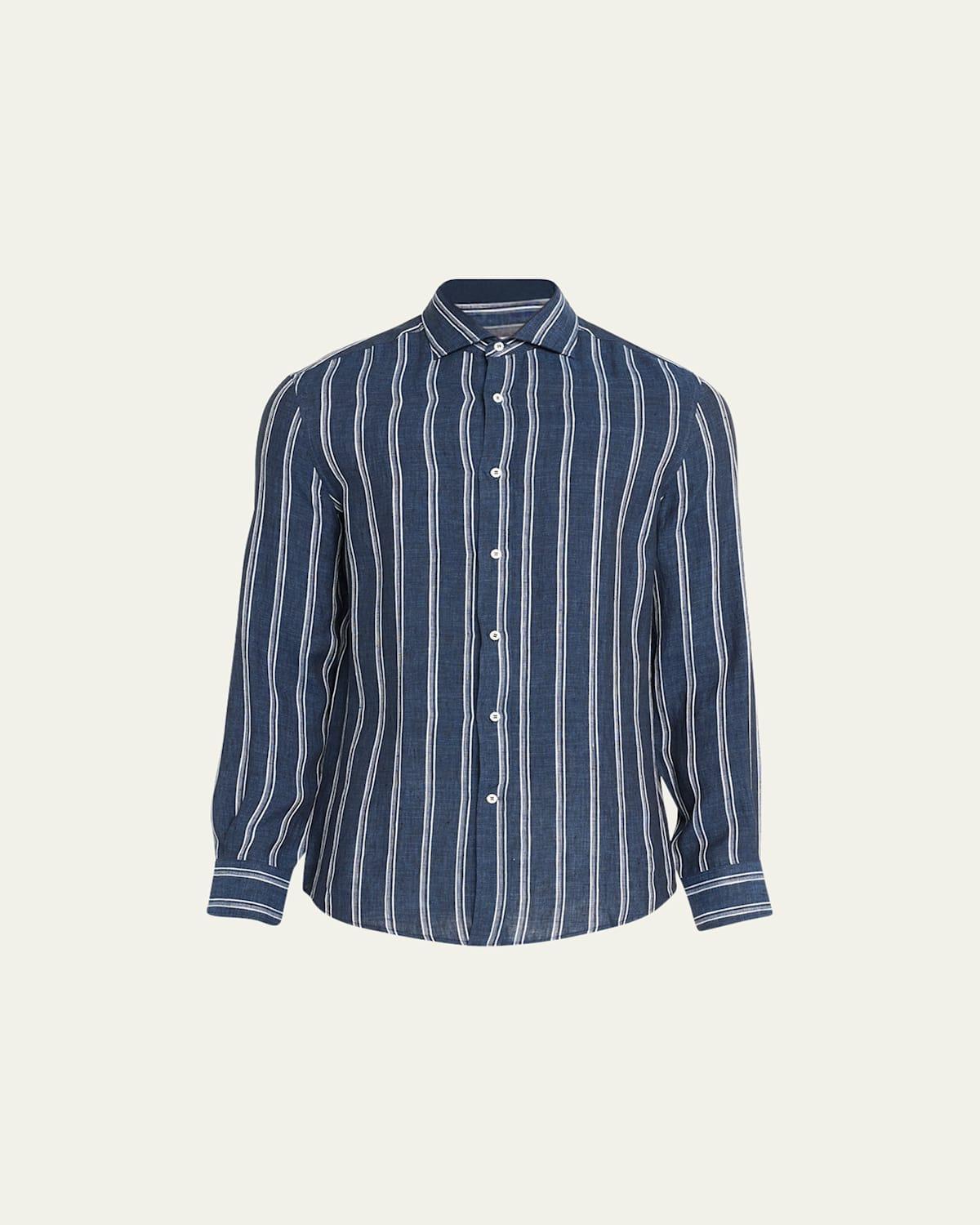 Mens Linen-Cotton Stripe Casual Button-Down Shirt Product Image