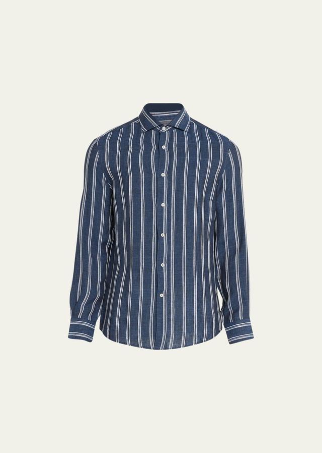 Mens Linen-Cotton Stripe Casual Button-Down Shirt Product Image