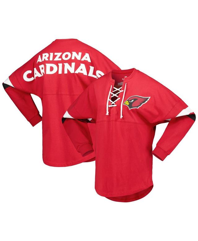 Womens Fanatics Branded Cardinal Arizona Cardinals Spirit Jersey Lace-Up V-Neck Long Sleeve T-Shirt Product Image