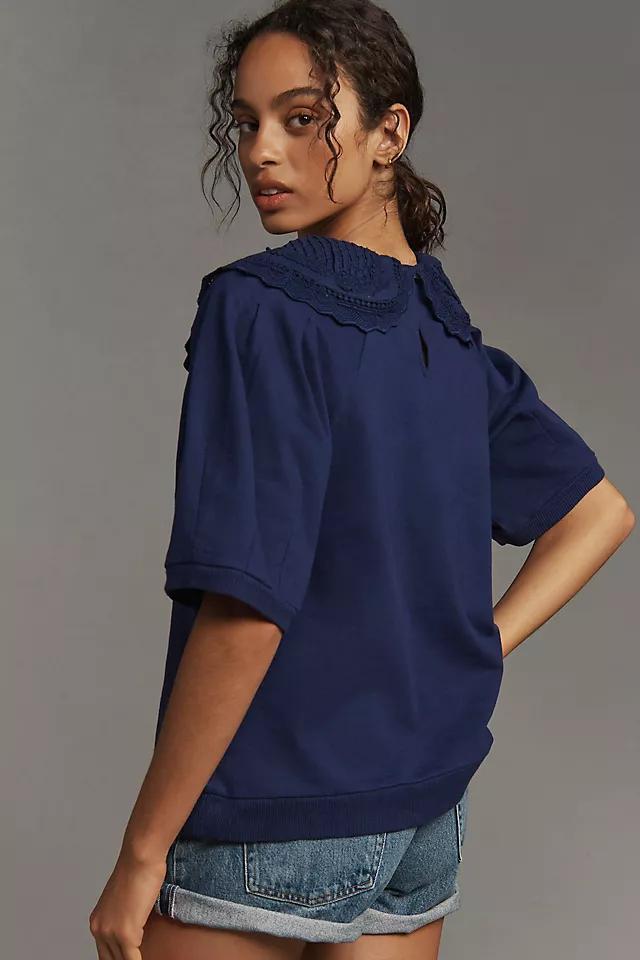 Maeve Short-Sleeve Embellished-Collar Top Product Image