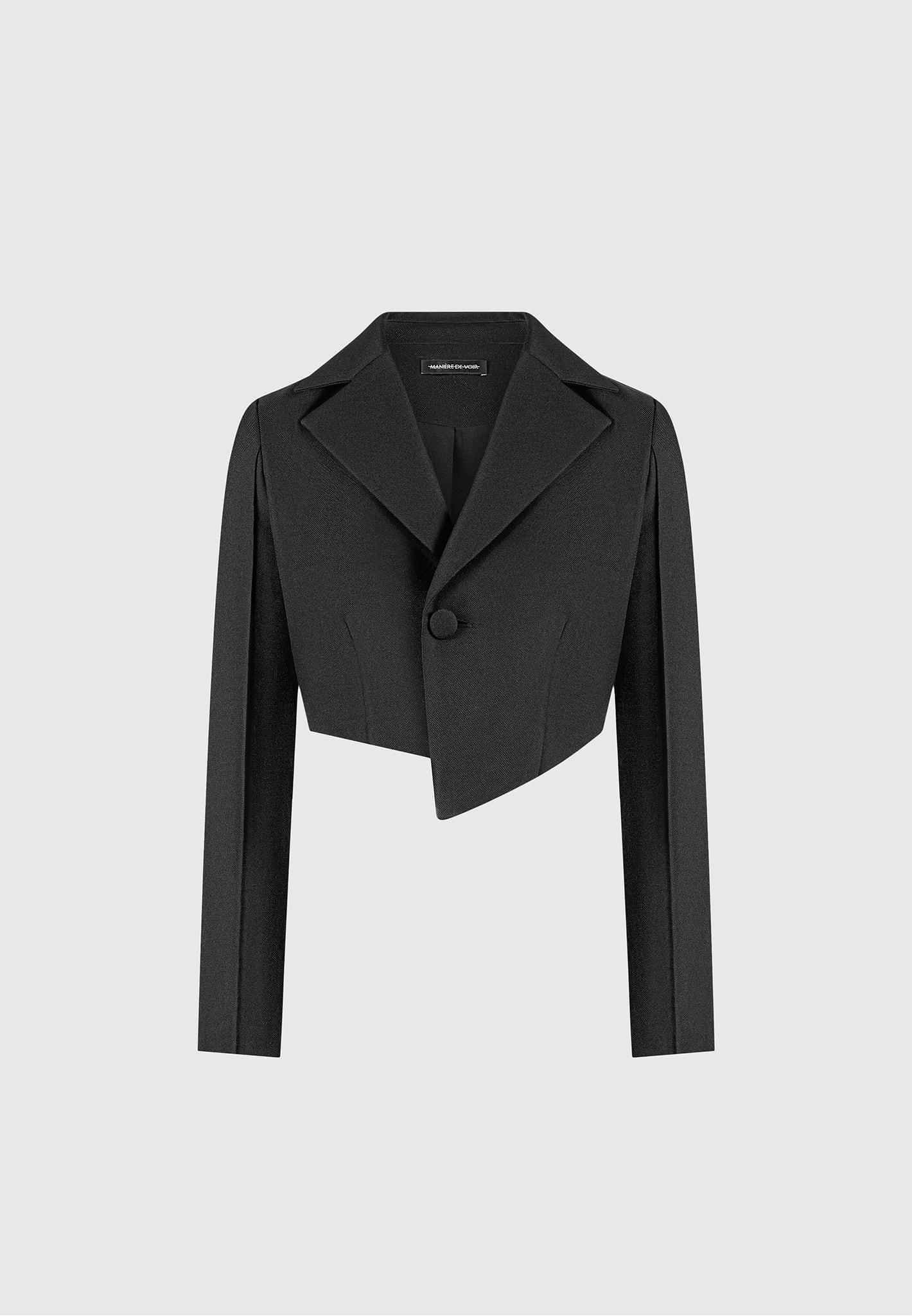 Asymmetric Tailored Cropped Blazer - Black Female Product Image